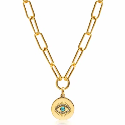 Nialaya Men's Gold Paperclip Chain With Evil Eye Coin