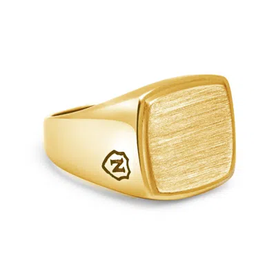 Nialaya Men's Gold Plated Signet Ring With Brushed Steel