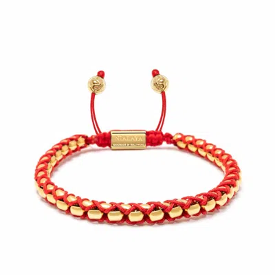 Nialaya Men's Gold / Red Red String Box Chain Bracelet In Gold
