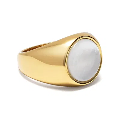 Nialaya Men's Gold Signet Ring With Pearl Dome