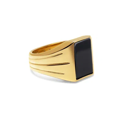 Nialaya Men's Gold Squared Signet Ring With Onyx