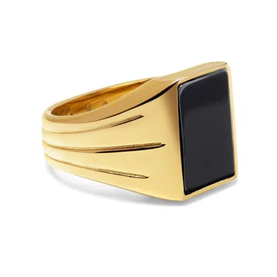 Nialaya Men's Gold Squared Signet Ring With Onyx