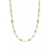 Nialaya Men's Gold / White Pearl Necklace With Cz Beads