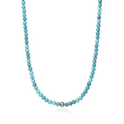 Nialaya Men's Green / Blue Beaded Necklace With Turquoise And Silver