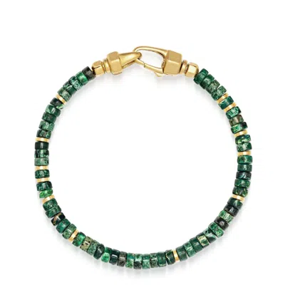 Nialaya Men's Green / Gold Dark Green Malachite Heishi Bracelet
