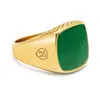 Nialaya Men's Green / Gold Gentlemen's Gold Signet Ring With Green Agate