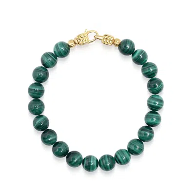 Nialaya Men's Green / Gold Green Malachite Healing Bracelet With Gold Lock