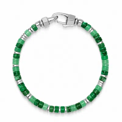 Nialaya Men's Green / Silver Green Aventurine Heishi Bracelet In Multi
