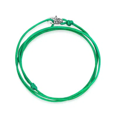Nialaya Men's Green / Silver Green Wrap-around String Bracelet With Sterling Silver Lock In Multi