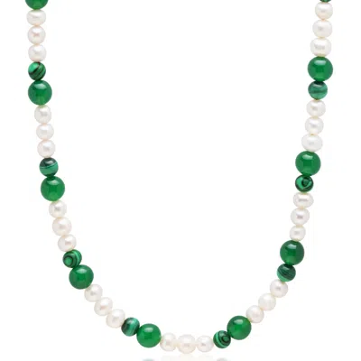 Nialaya Men's Green / White Pearl Choker With Green Aventurine And Malachite