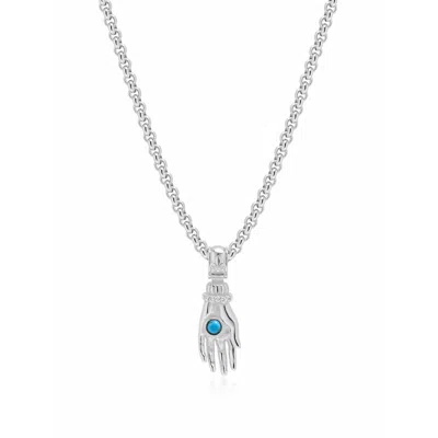 Nialaya Men's Hand Pendant With A Small Turquoise Gemstone In Silver