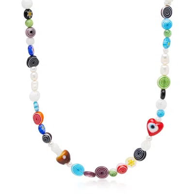 Nialaya Men's Mushroom Pearl Choker With Assorted Beads In Multi
