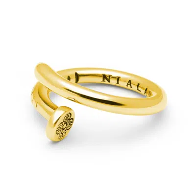 Nialaya Men's Nail Ring With Dorje Engraving And Gold Finish In Blue