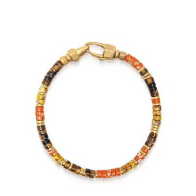 Nialaya Men's Orange / Brown / Gold Orange Jasper & Tiger Eye Heishi Bracelet