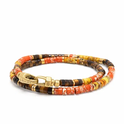 Nialaya Men's Orange / Brown / Gold Orange Jasper & Tiger Eye Heishi Wrap Bracelet