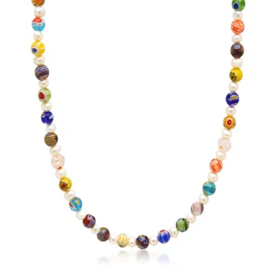 Nialaya Pearl Necklace With Hand-painted Glass Beads In Multi