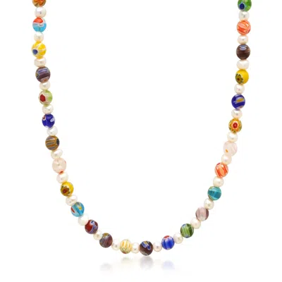 Nialaya Men's Pearl Necklace With Hand-painted Glass Beads In Multi