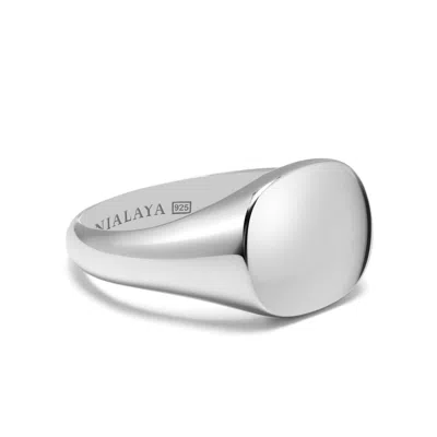 Nialaya Men's Rectangle Sterling Silver Signet Ring In White