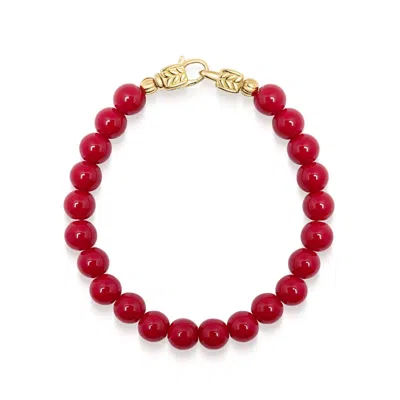 Nialaya Men's Red / Gold Red Beaded Healing Bracelet With Gold Lock In Multi