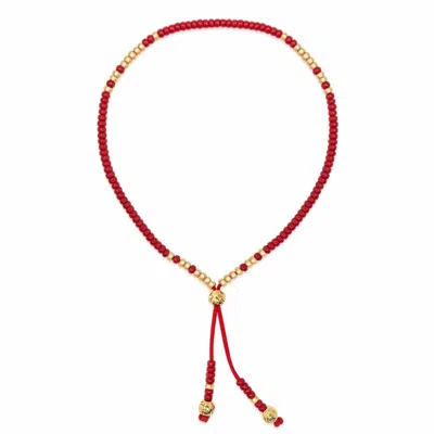 Nialaya Men's Red / Gold Red Beaded String Bracelet In Gold In Multi