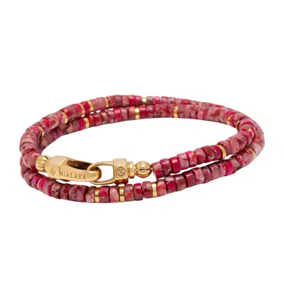 Nialaya Men's Red / Gold Red Howlite Heishi Wrap Bracelet In Multi