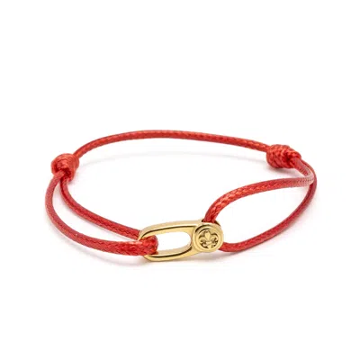Nialaya Men's Red / Gold Red String Bracelet With Gold Hook
