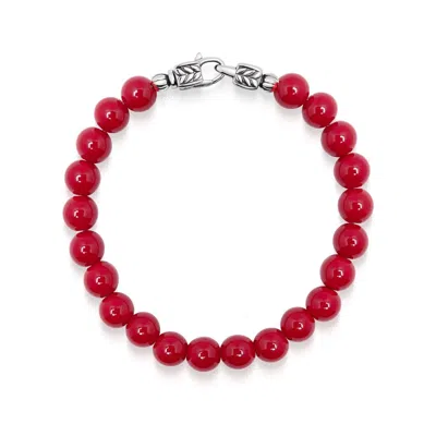 Nialaya Men's Red / Silver Red Beaded Healing Bracelet With Silver Lock