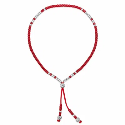 Nialaya Men's Red / Silver Red Beaded String Bracelet In Silver In Multi