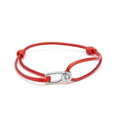 Nialaya Men's Red / Silver Red String Bracelet With Silver Hook