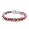 Nialaya Men's Red / Silver Red Woven Box Chain Bracelet In Silver