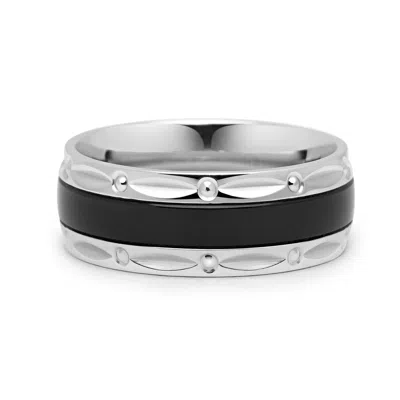Nialaya Men's Silver Band Ring With Black