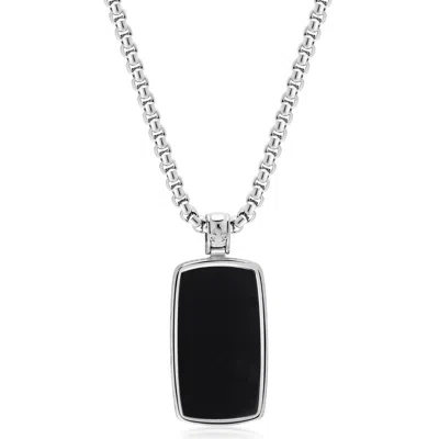Nialaya Men's Silver / Black Black Onyx Dog Tag Necklace In Silver