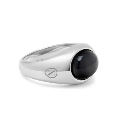 Nialaya Men's Silver / Black Silver Oval Signet Ring With Black Onyx In Pink