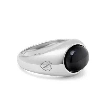 Nialaya Men's Silver / Black Silver Oval Signet Ring With Black Onyx In Metallic