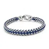 Nialaya Men's Silver / Blue Navy Woven Box Chain Bracelet In Silver