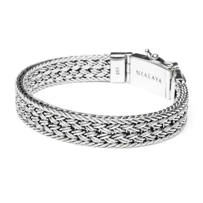 Nialaya Men's Silver Braided Chain Bracelet