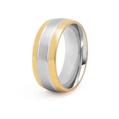 Nialaya Men's Silver / Gold Brushed Silver Band Ring With Gold In Gray