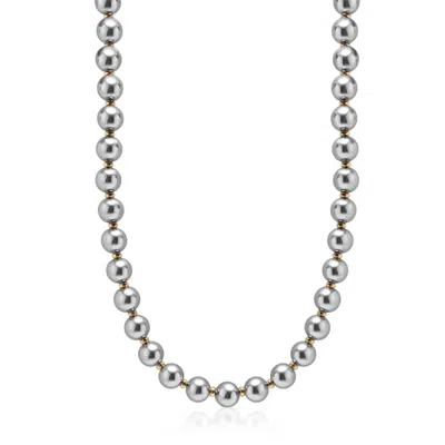 Nialaya Men's Silver / Gold Metallic Pearl Necklace With Gold
