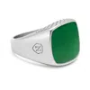 Nialaya Men's Silver / Green Gentlemen's Silver Signet Ring With Green Agate