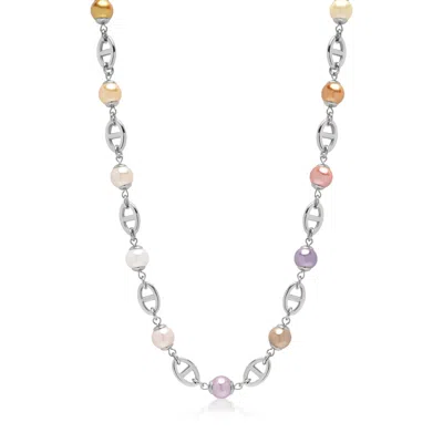 Nialaya Men's Silver Mariner Chain With Multicolored Pearls
