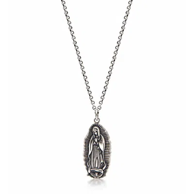 Nialaya Men's Silver Necklace With Our Lady Of Guadalupe Pendant In Orange