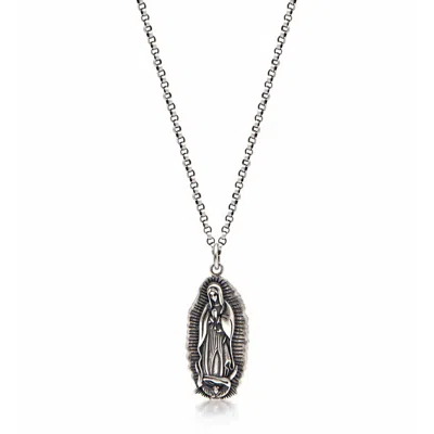 Nialaya Men's Silver Necklace With Our Lady Of Guadalupe Pendant In Black