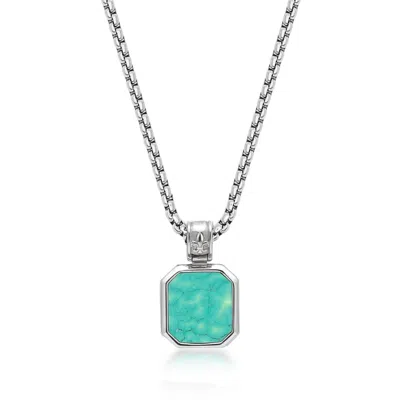 Nialaya Men's Silver Necklace With Square Turquoise Pendant In Metallic