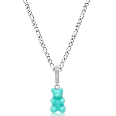 Nialaya Men's Silver Necklace With Turquoise Gummy Bear In White