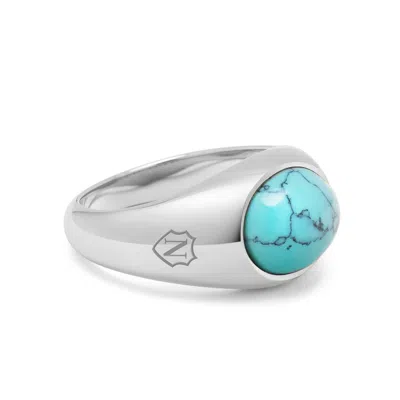 Nialaya Men's Silver Oval Signet Ring With Turquoise Stone In Gray