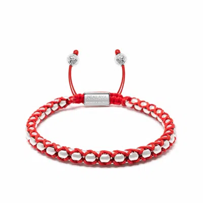 Nialaya Men's Silver / Red Red String Box Chain Bracelet In Silver