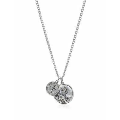 Nialaya Men's Silver Saint Christopher Double Medallion