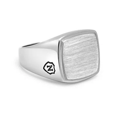 Nialaya Men's Silver Signet Ring With Brushed Steel