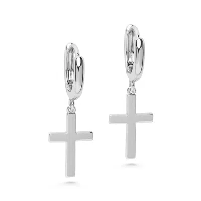 Nialaya Men's Small Cross Earrings In Silver