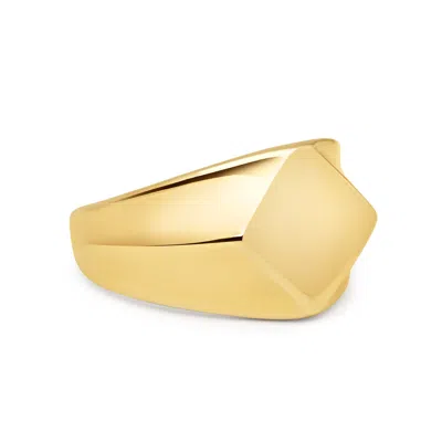 Nialaya Men's Squared Stainless Steel Ring With Gold Plating
